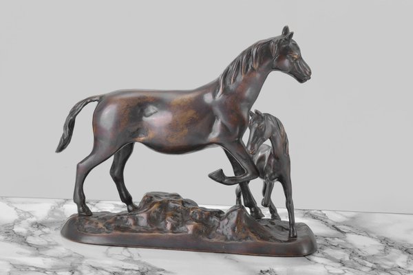 Pferdeskulptur Stute mit Fohlen Bronze