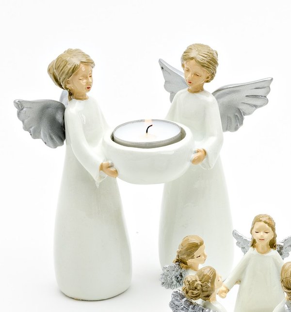 Zwei Engel mit Teelichthalter